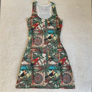 Colorful botanical Tropical Print Mini Dress vacations size small made Brazil